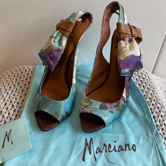 MARCIANO - Gorgeous Floral Colourful Sling Back Heels - Open Toe - Picture 4 of 13